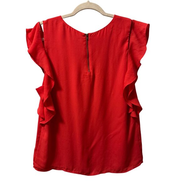 DR2 Red Ruffle Sleeve Blouse Size M women cold shoulder top blouse - Picture 11 of 12